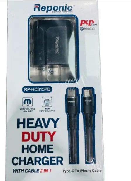 Reponic - Dual Port (Home Charger+Type-C to Iphone Cable)- Electronics (RP-HC815PD)