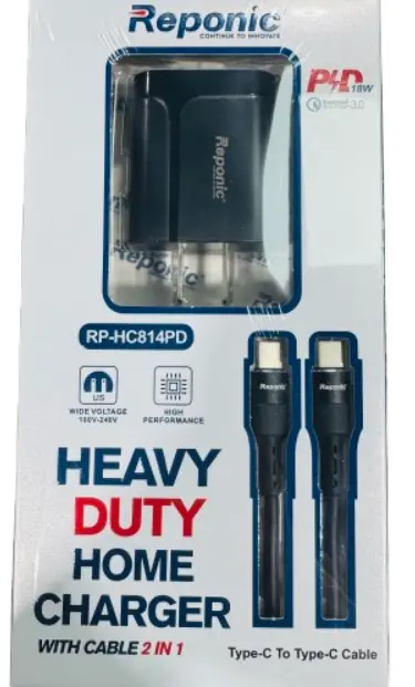 Reponic - Dual Port (Home Charger+Type-C to Type-C Cable)- Electronics (RP-HC814PD)