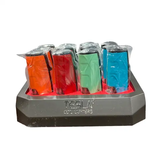 Tesla Coil - 3 Torch Side Press (61809-T) Triple Flame Refillable Lighters (12ct)