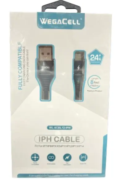 WegaCell - Fast Charge 8ft Data Cable (IPH Cable) - Electronics (2.4A Power Output)