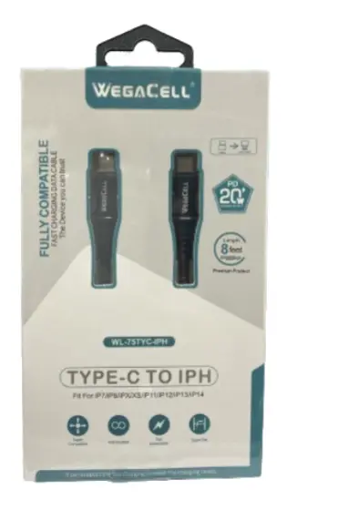 WegaCell - Fast Charge 8ft Data Cable (Type-C to IPH) - Electronics (20W Power Output)