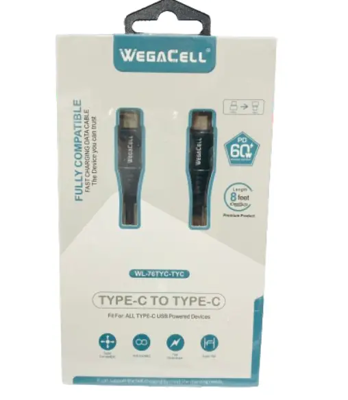 WegaCell - Fast Charging 8ft Data Cable (Type-C to Type-C) - Electronics (60W Output)
