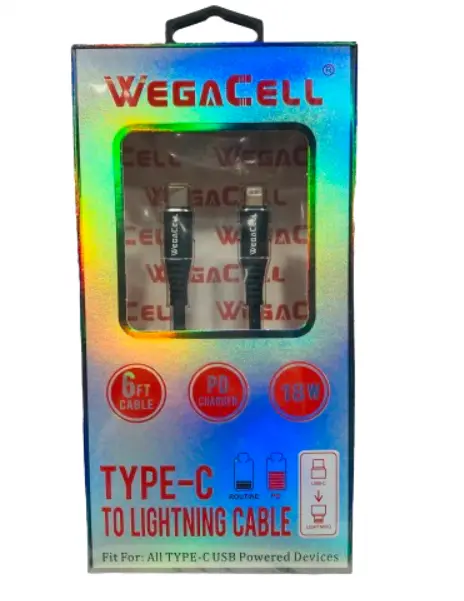 WegaCell - PD Charger 6ft Data Cable (Type-C to IPH Lightning Cable) - Electronics (18W Output)