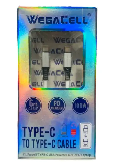 WegaCell - PD Fast Charge 6ft Data Cable (Type-C to Type-C) - Electronics (100W Output)