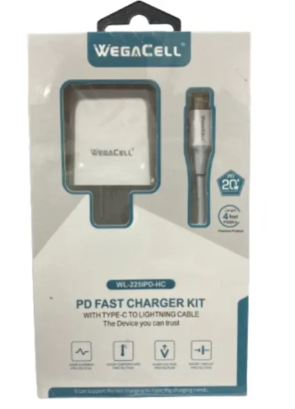 WegaCell - PD Fast Charger Kit (PD Home Charger + 4ft Type-C to Lightning Cable) - Electronics (20W Output)