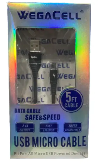 WegaCell - Safe & Speed Fast Charge (5ft USB Micro Cable) - Electronics (2.1A Output)